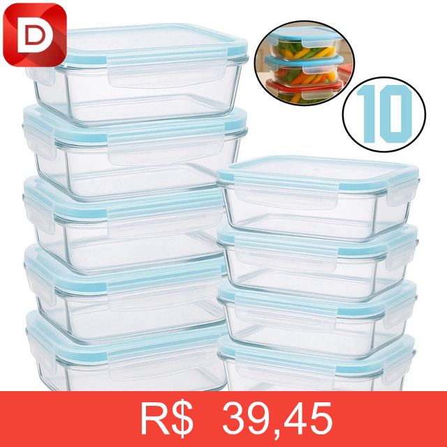Foto do produto Kit 10 Marmitas Vidro Hermético
