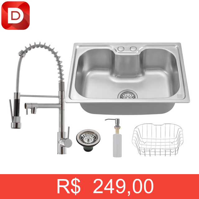 Foto do produto Kit Cuba Aço Inox com Torneira Flexível Gourmet