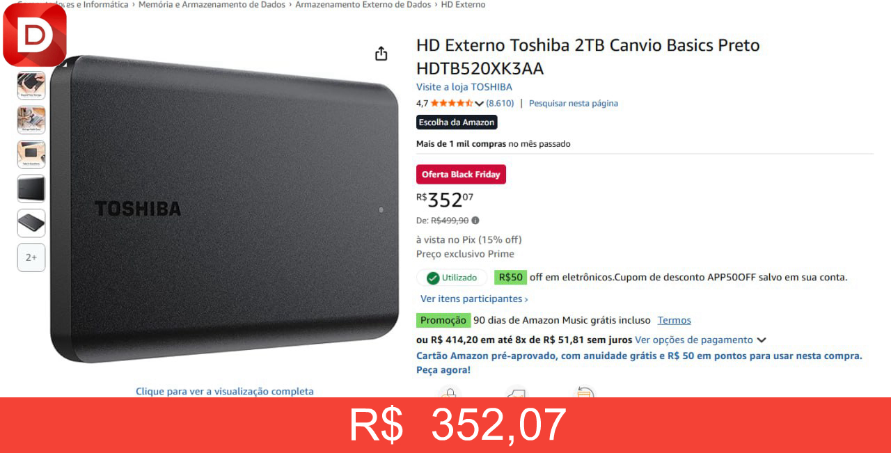 Foto do produto HD Externo Toshiba Canvio Basics