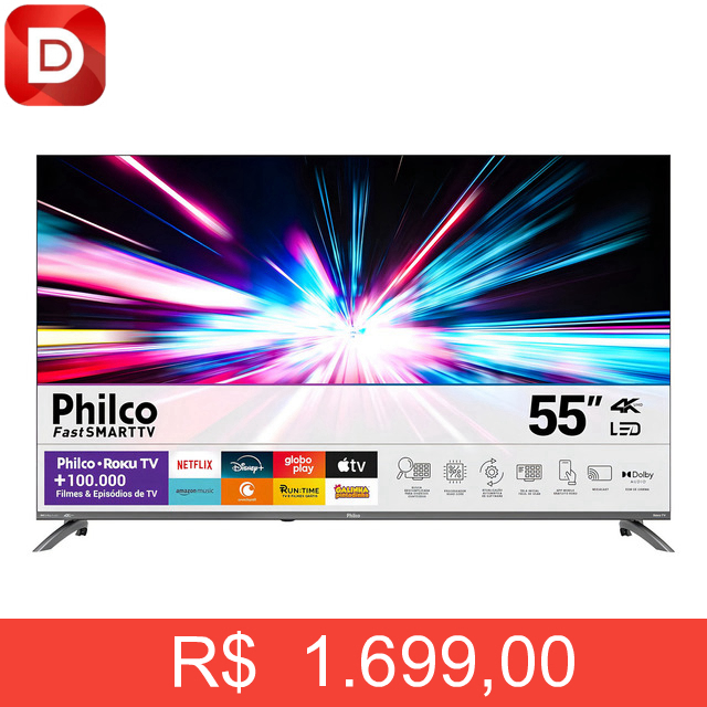 Foto do produto Smart Tv Philco 55 4k Uhd Led Roku Tv Dolby Audio