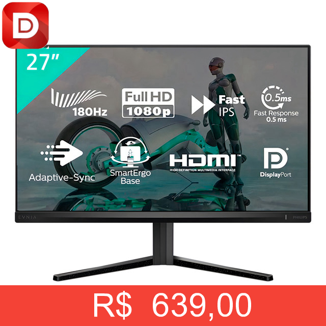 Foto do produto Monitor Gamer Philips Evnia 27 Ips Wide Fullhd 180hz 0.5ms