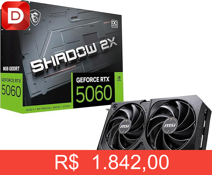 Foto do produto MSI RTX 5060 Shadow 2X OC