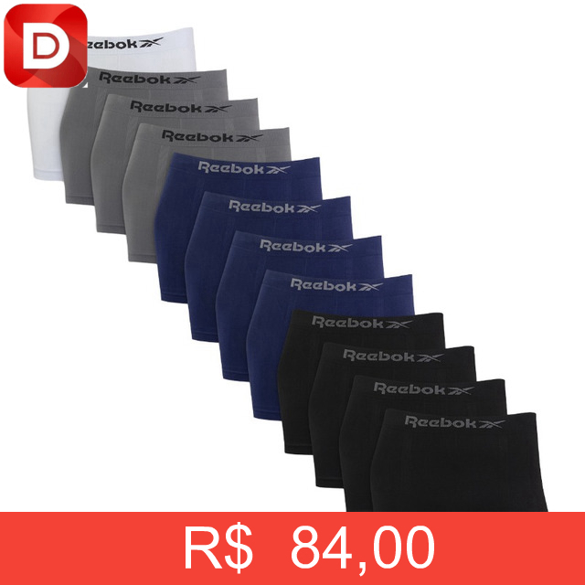 Foto do produto Kit 12 Cuecas Boxer Sem Costura Microfibra Reebok