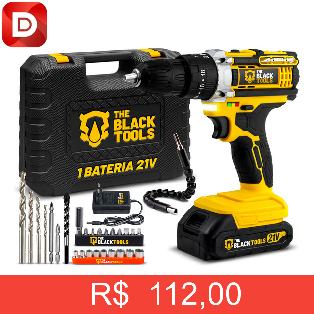 Foto do produto Parafusadeira E Furadeira Impacto The Black Tools 21v