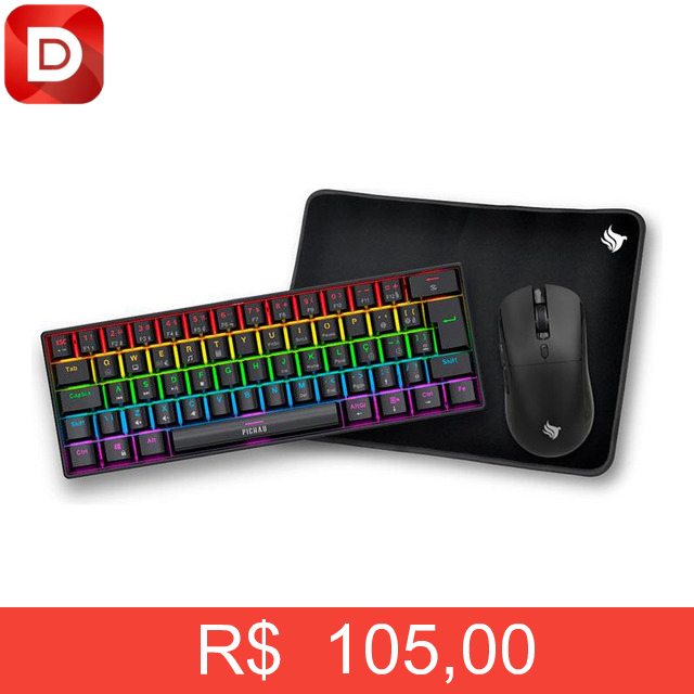 Foto do produto Combo Gamer Pichau Netuno Light 3x1 Rainbow Teclado Mecanico