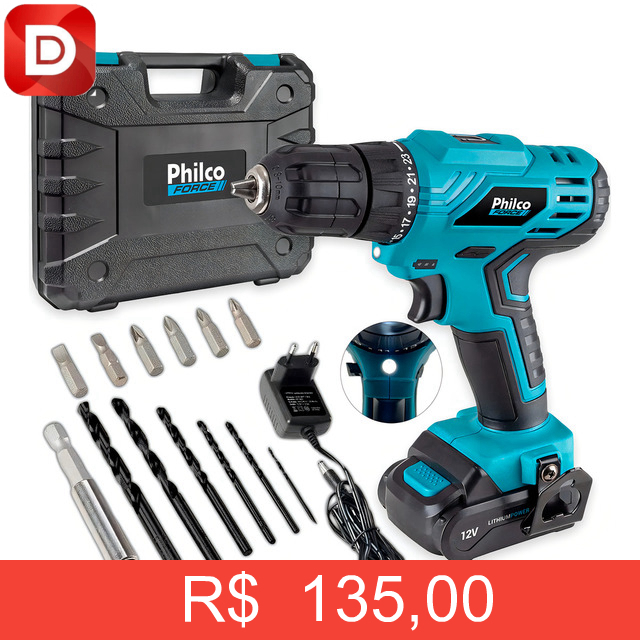 Foto do produto Furadeira e Parafusadeira Sem Fio Philco 12v