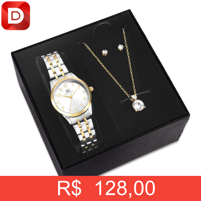 Foto do produto Kit Relógio Colar e Brincos Luxo Saint Germain