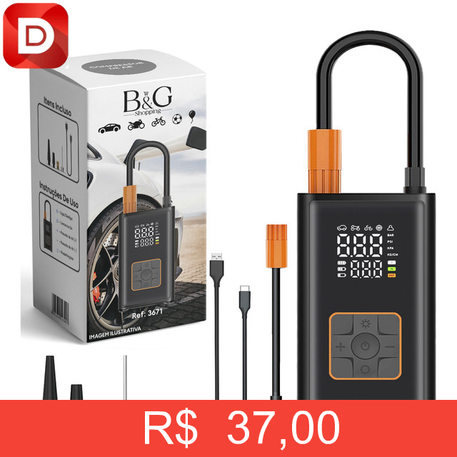 Foto do produto Mini Compressor Bomba De Ar Digital Portátil Sem Fio Calibrador De Pneus