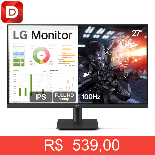 Foto do produto Monitor PC Gamer LG 27” 27MS500 IPS 100Hz Full HD
