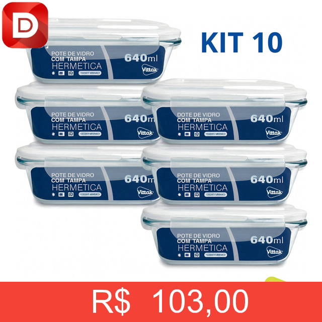 Foto do produto Kit com 10 Potes Vidro 640ml Hermético