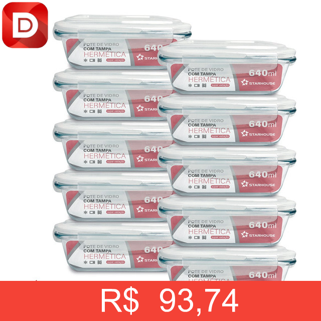 Foto do produto Kit 10 Potes Vidro 640ml Hermético