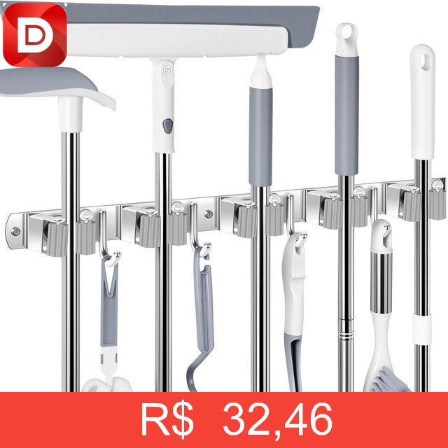 Foto do produto Suporte De Parede Para Vassoura E Rodo Em Aço Inoxidável