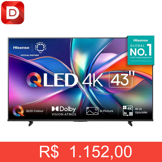 Foto do produto Smart Tv 43 Polegadas 4k 43q6qv Qled Hdr10 Hisense