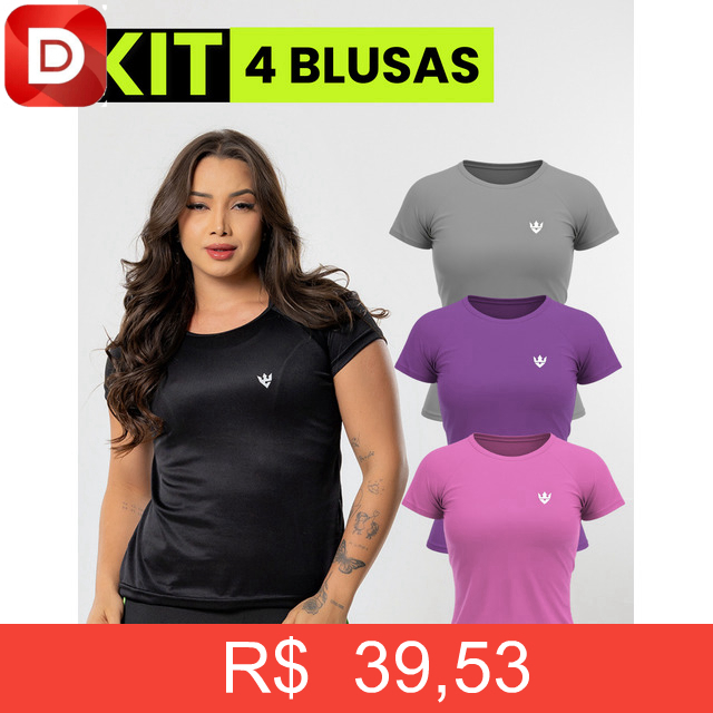 Foto do produto Kit 4 Blusas Feminina Fitness Dry Fit