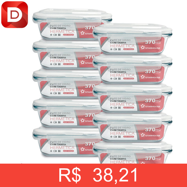 Foto do produto Kit 10 Potes Herméticos de Vidro