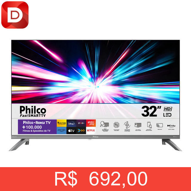 Foto do produto Smart Tv 32 Philco Led Roku Tv Hd Dolby Audio Bivolt P32CRA