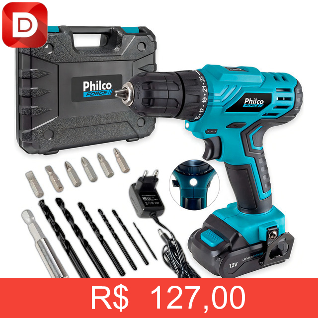 Foto do produto Furadeira e Parafusadeira Sem Fio Philco 12v