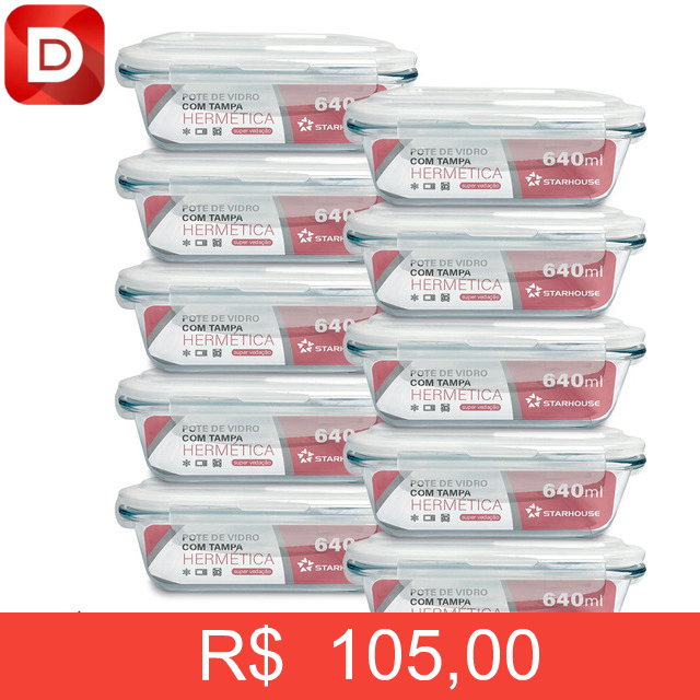 Foto do produto Kit 10 Potes de Vidro Hermético