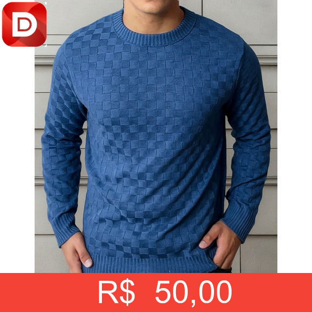 Foto do produto Suéter Masculino Lã Tricot Manga Longa Xadrez