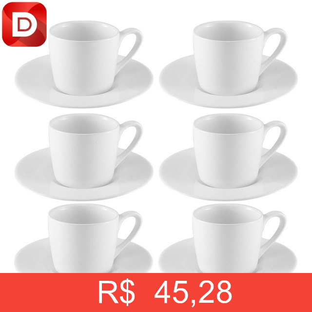 Foto do produto Jogo Xícaras Com Pires Porcelana