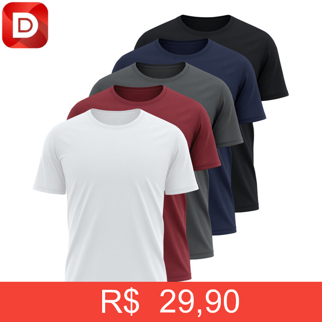 Foto do produto Kit 5 Camisetas Básicas Masculina Dry Fit Lisa Tradicional