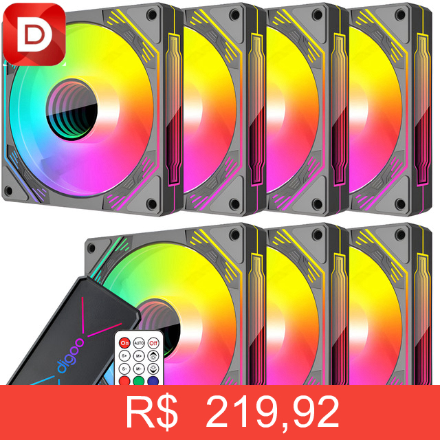 Foto do produto Kit 7 Fan Digoo Wind X Com Reverse Argb 120mm Controladora