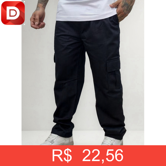 Foto do produto Calça Cargo Sarja Larga Skate Bolso Lateral
