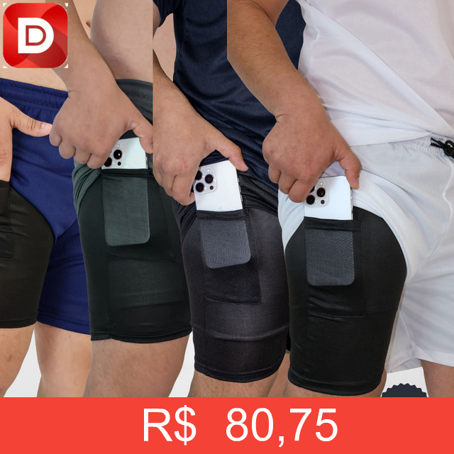Foto do produto Kit 4 Shorts 2 em 1 DryFit Academia