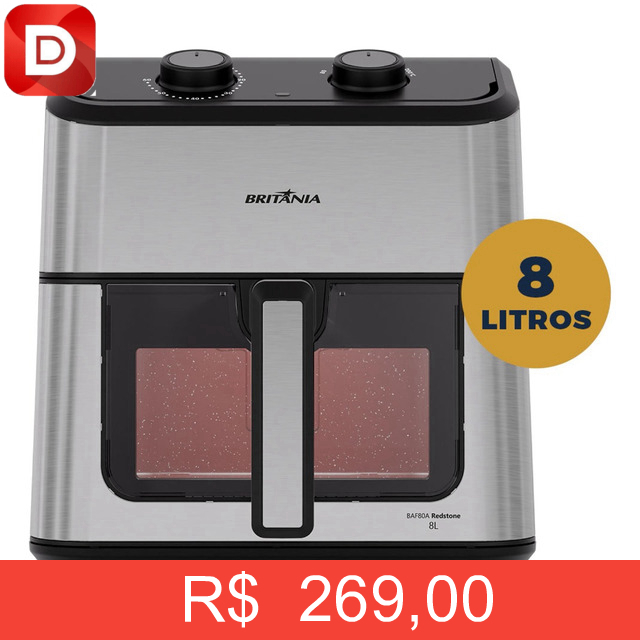 Foto do produto Air Fryer Britânia 8L Redstone Visor Glass