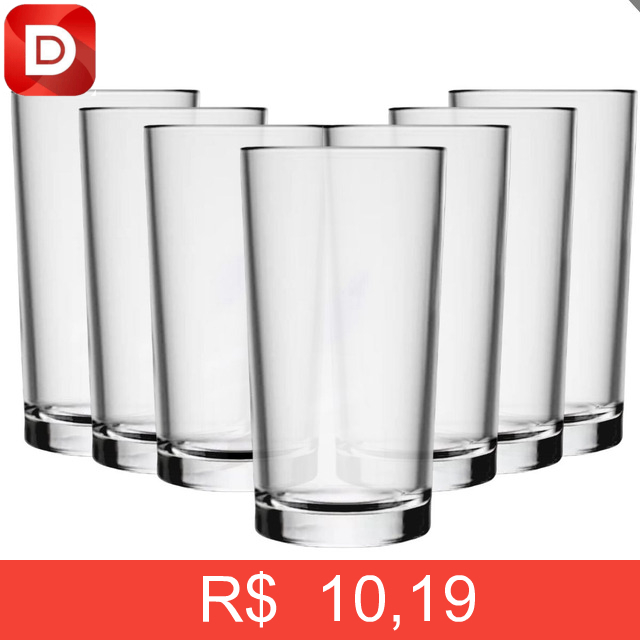 Foto do produto Jogo De Copos Vidro Kit 6 Peças Cozinha