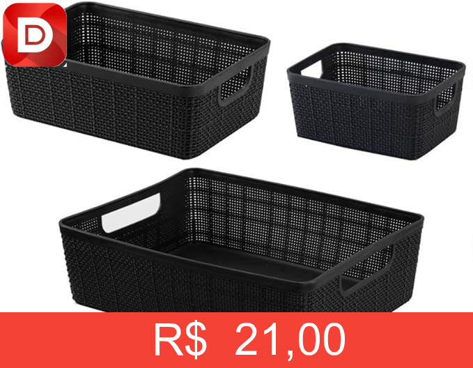 Foto do produto Kit 3 Cestos Organizadores Multiuso
