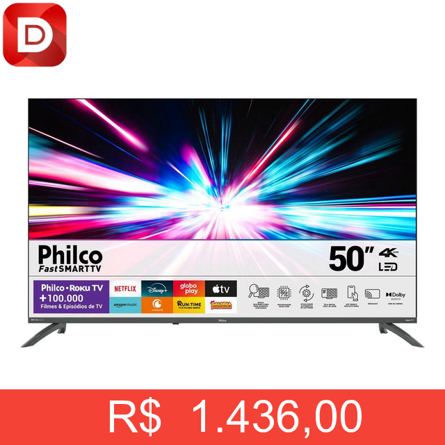 Foto do produto Smart TV 50” Philco PTV50VA4REGB Roku TV LED Dolby Audio
