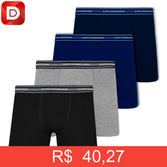 Foto do produto Kit 4 Cuecas Boxer Lupo Algodão