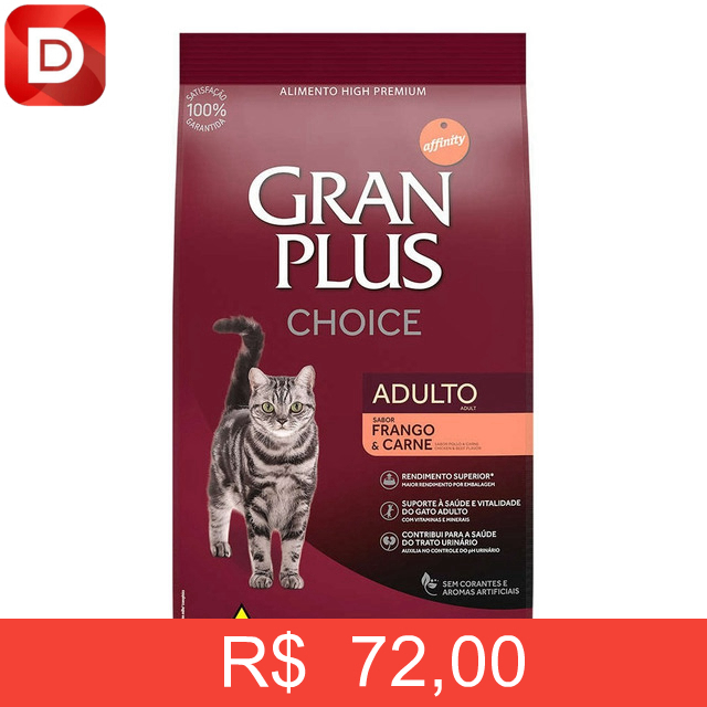 Foto do produto Ração Gran Plus Choice Gatos Adulto Frango e Carne