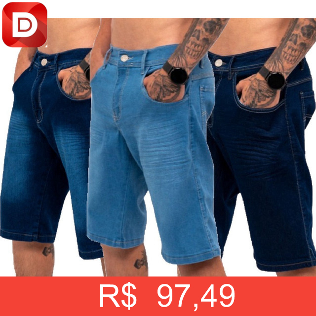 Foto do produto Kit 3 Bermudas Jeans Masculina Lycra Elastano
