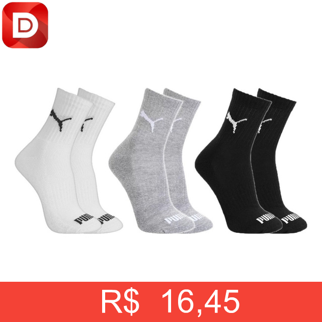 Foto do produto Kit com 3 Pares Meias Puma Cano Médio