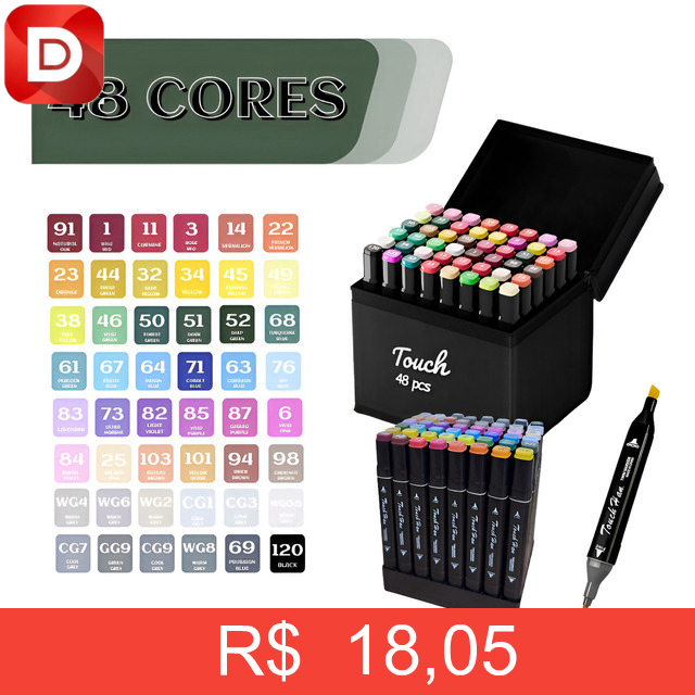 Foto do produto Conjunto 48 Cores Canetas Marcador Ponta Dupla Permanente