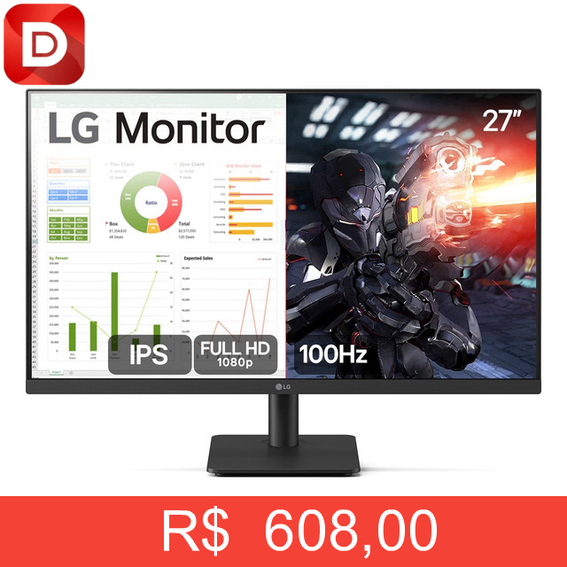 Foto do produto Monitor PC Gamer LG 27” IPS 100Hz Full HD HDMI