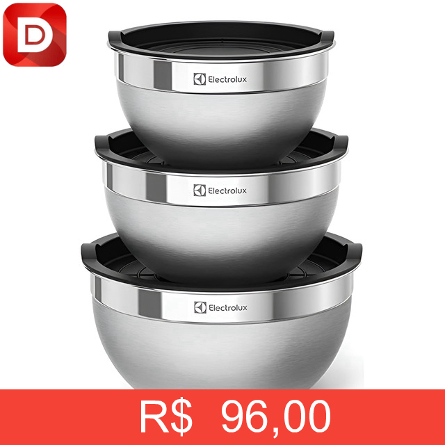 Foto do produto Conjunto com 3 Bowls Tigelas Inox e Tampa Plástica Electrolux