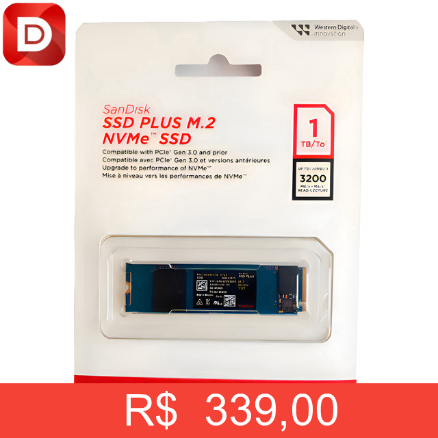 Foto do produto SSD M.2 1TB Sandisk Plus NVMe 2280 3200 MBS