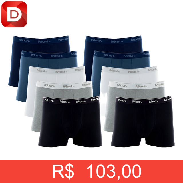 Foto do produto Kit 10 Cuecas Boxer Algodão Cotton Box Original Mash