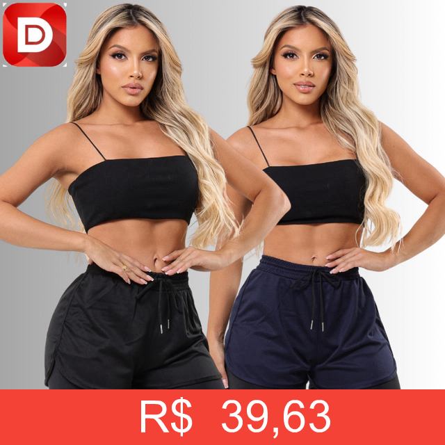 Foto do produto Kit 2 Short Duplo Compreensão Fitness Bermuda Feminino