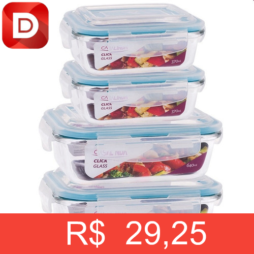 Foto do produto Conjunto 4 Potes Hermético Vidro