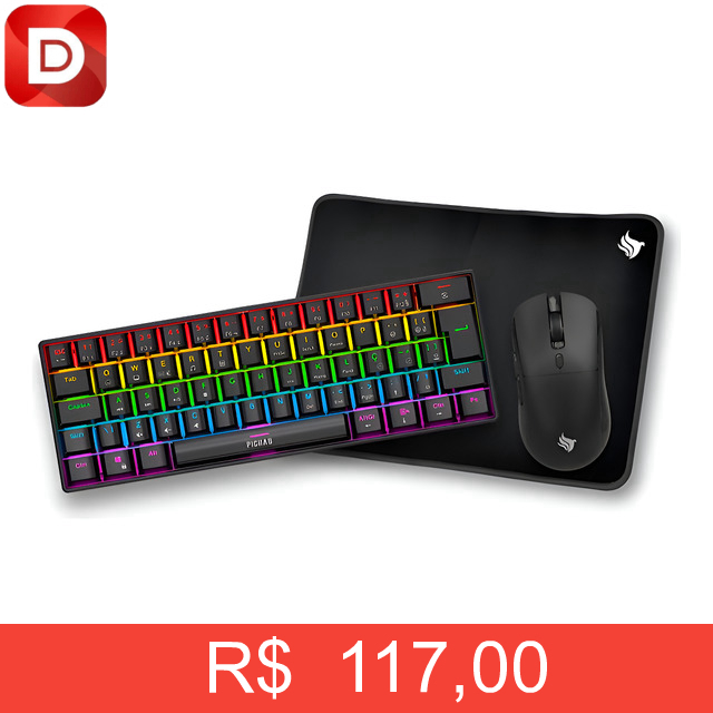 Foto do produto Combo Gamer Pichau Netuno Light 3x1 Rainbow Teclado Mecânico