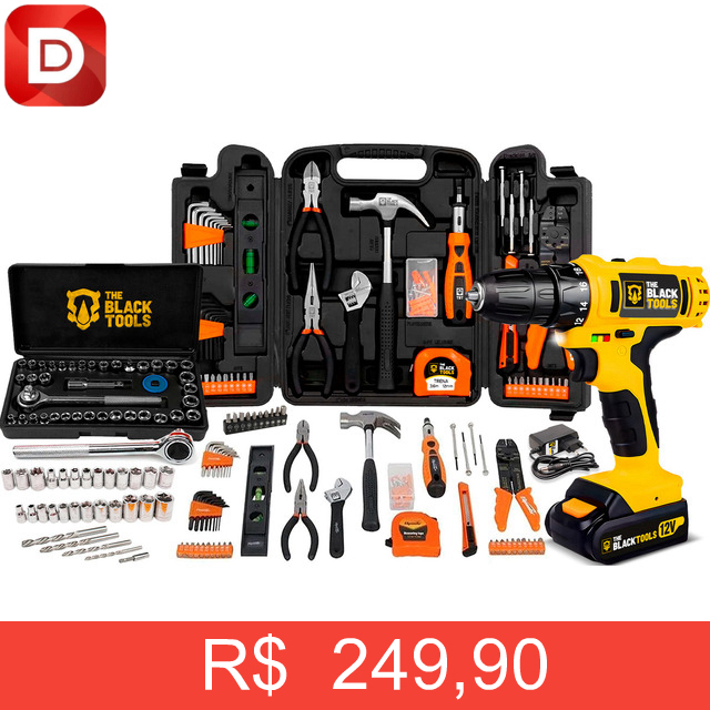 Foto do produto Jogo de Ferramentas 169 Peças com Maleta e Furadeira Parafusadeira Sem Fio