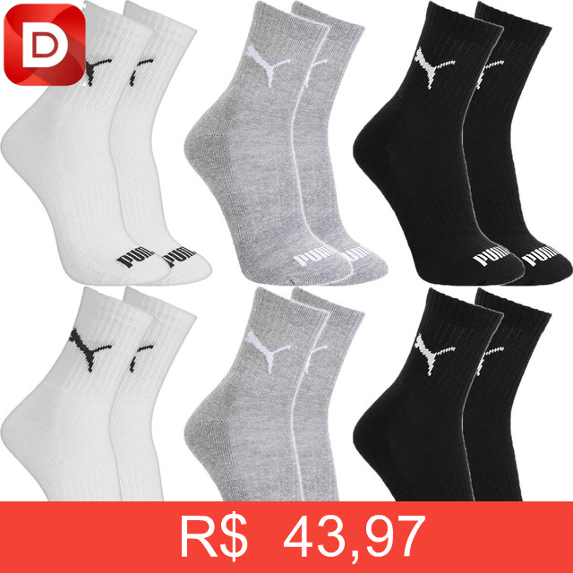 Foto do produto Kit 6 Pares Meias Puma Cano Médio Alto Atoalhada