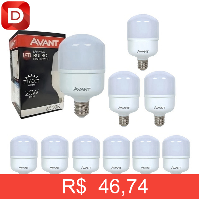 Foto do produto Kit 10 Lâmpadas Led 20w Bulbo 6500k Luz Branca Avant
