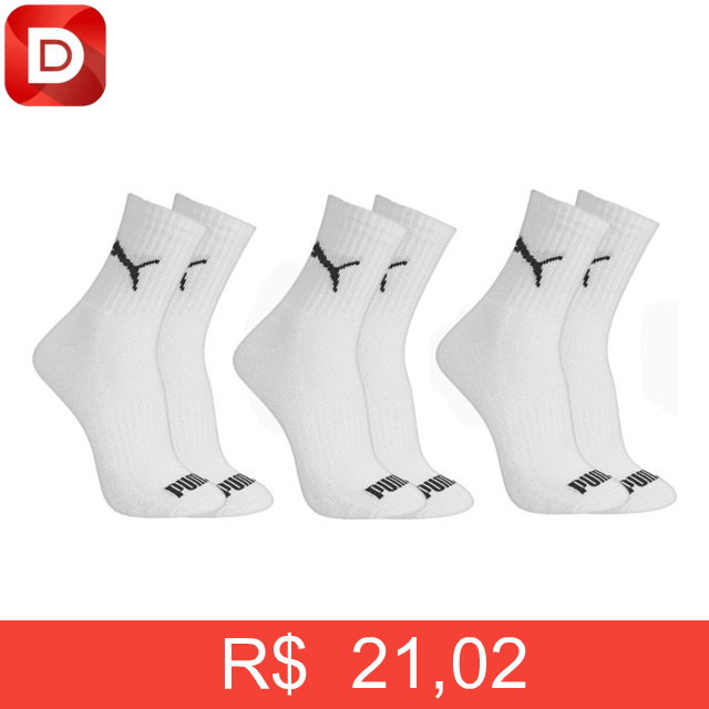 Foto do produto Kit 3 Pares Meias Puma Cano Médio Algodão
