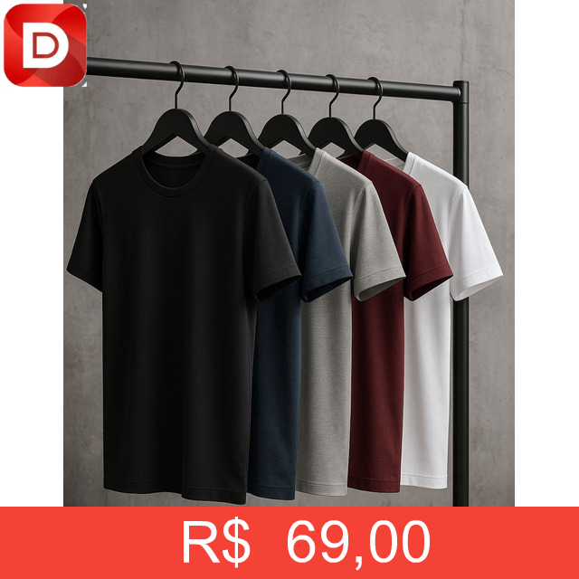 Foto do produto Kit 5 Camisetas Masculinas Slim Fit Básicas Algodão Premium