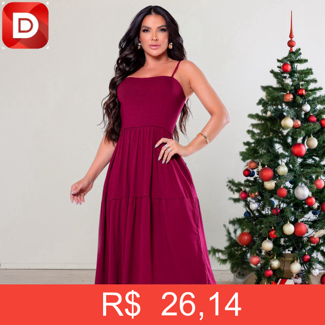 Foto do produto Vestido Verão Elegante Midi Feminino Liso Alça Casual